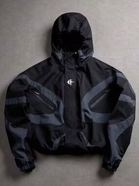 SHEIN Black Hooded Windbreaker with Dark Gray Accents